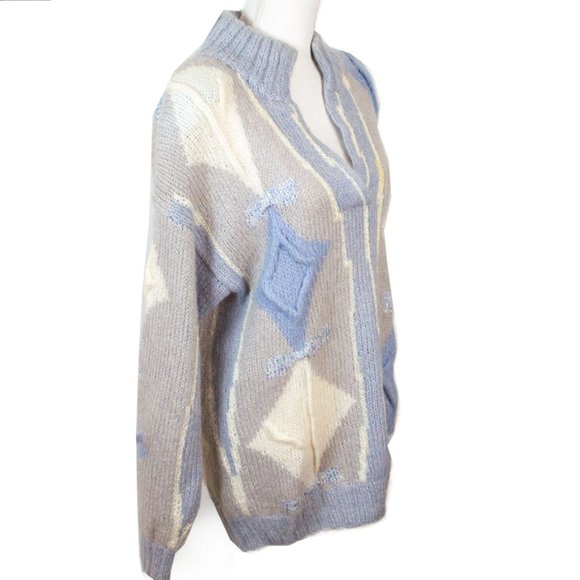 Needleworks Vintage Mohair Blend Geometric Diamond Pattern Hand Knitted Sweater - Picture 12 of 13
